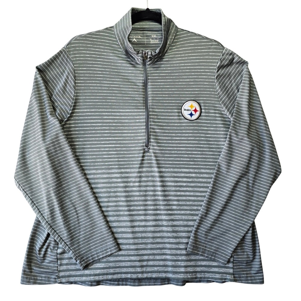 Antigua Womens XXL Gray Striped Pittsburgh Steelers Quarter Zip‎ Pullover Golf